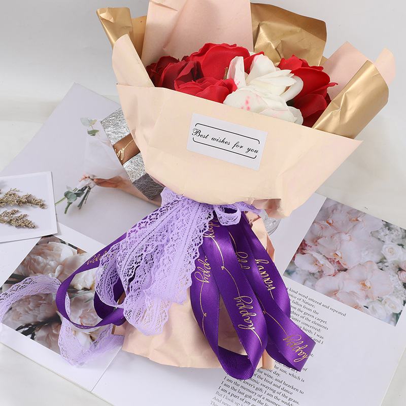 Ruy Băng Lụa Chữ Nhũ Vàng Happy Cao Cấp - Sỉ Phụ Kiện Hoa Ruy Băng Lụa Chữ Nhũ Vàng Happy Cao Cấp - Ảnh 2