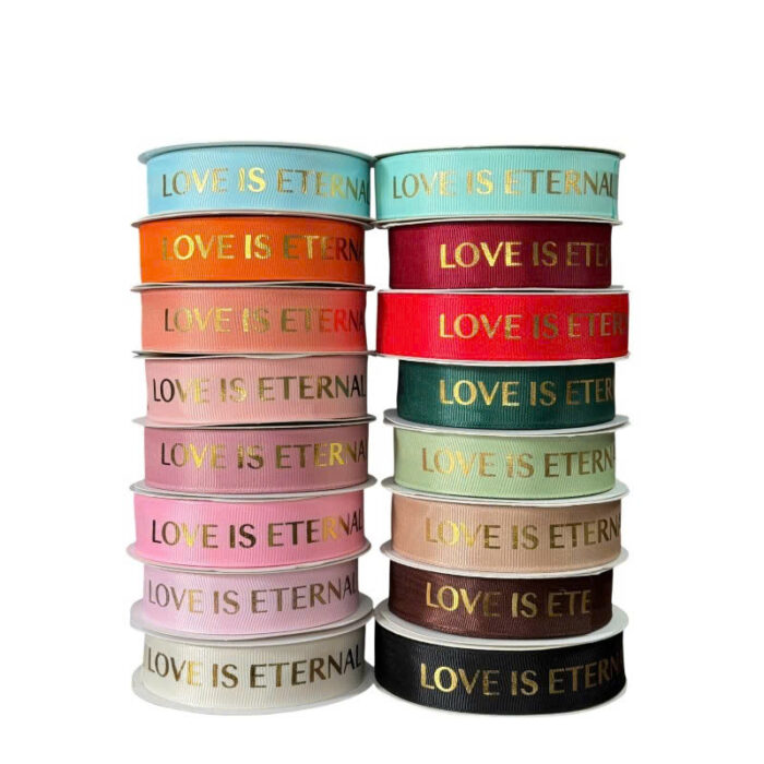Ruy Băng Chữ Nhũ Vàng 2,5Cm Love Is Eternal Cao Cấp