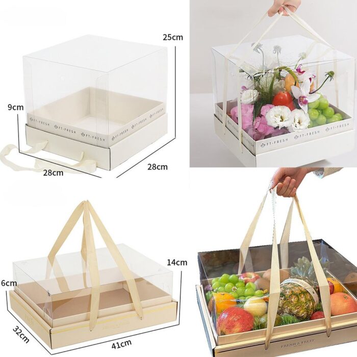 Hộp Đựng Hoa Quả Ft Fresh Có Quai Xách Màu Kem Cao Cấp (Set 5 Cái)
