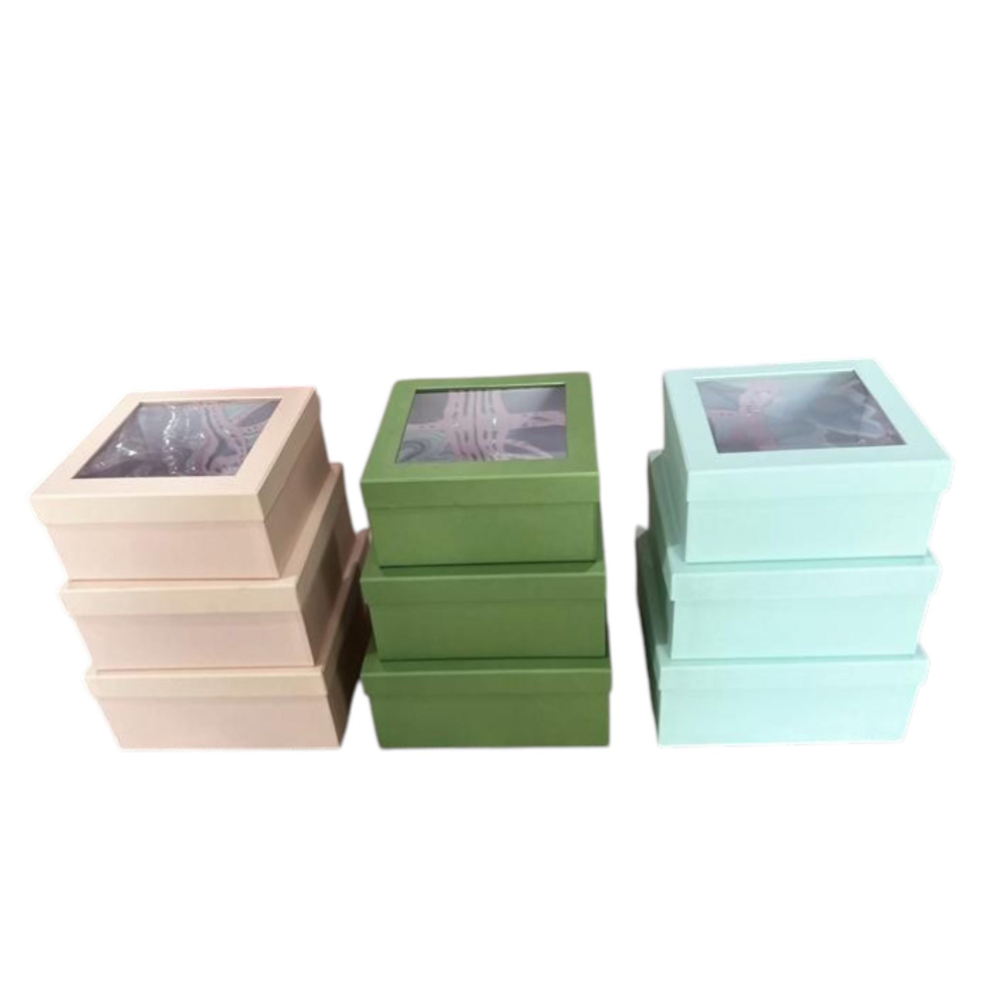 Set 3 Hộp Vuông Nắp Mika Cao Cấp - Sỉ Phụ Kiện Hoa Set 3 Hộp Vuông Nắp Mika Cao Cấp